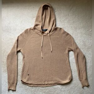 Ralph Lauren LRL Hoodie Women Large Tan Beige Waffle Knit Drawstring Cozy Cabin